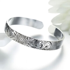 Lotus 999‎ Pure Silver Cuff Bracelet, 60mm Adjustable
